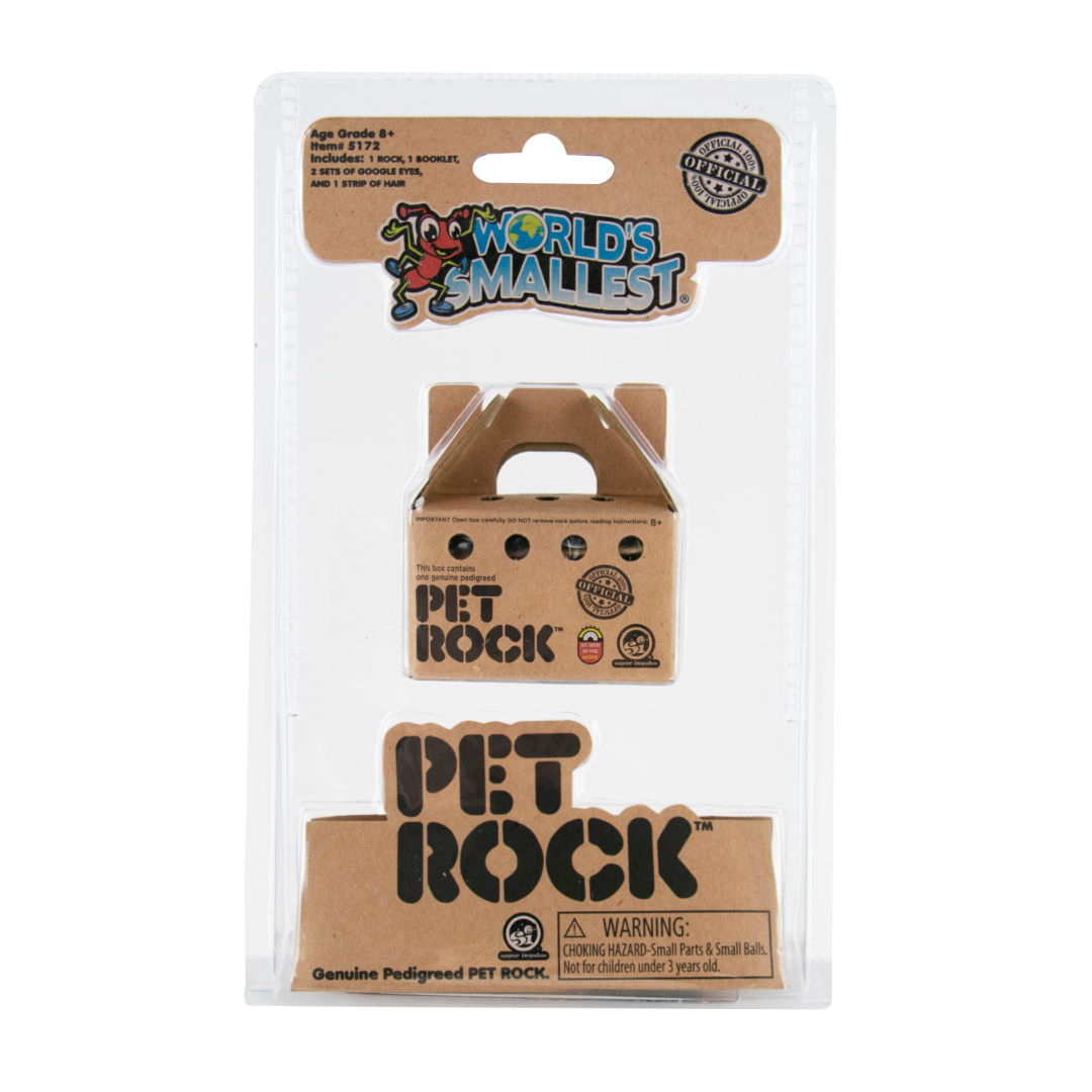 The packaging of a World's Smallest Original Pet Rock