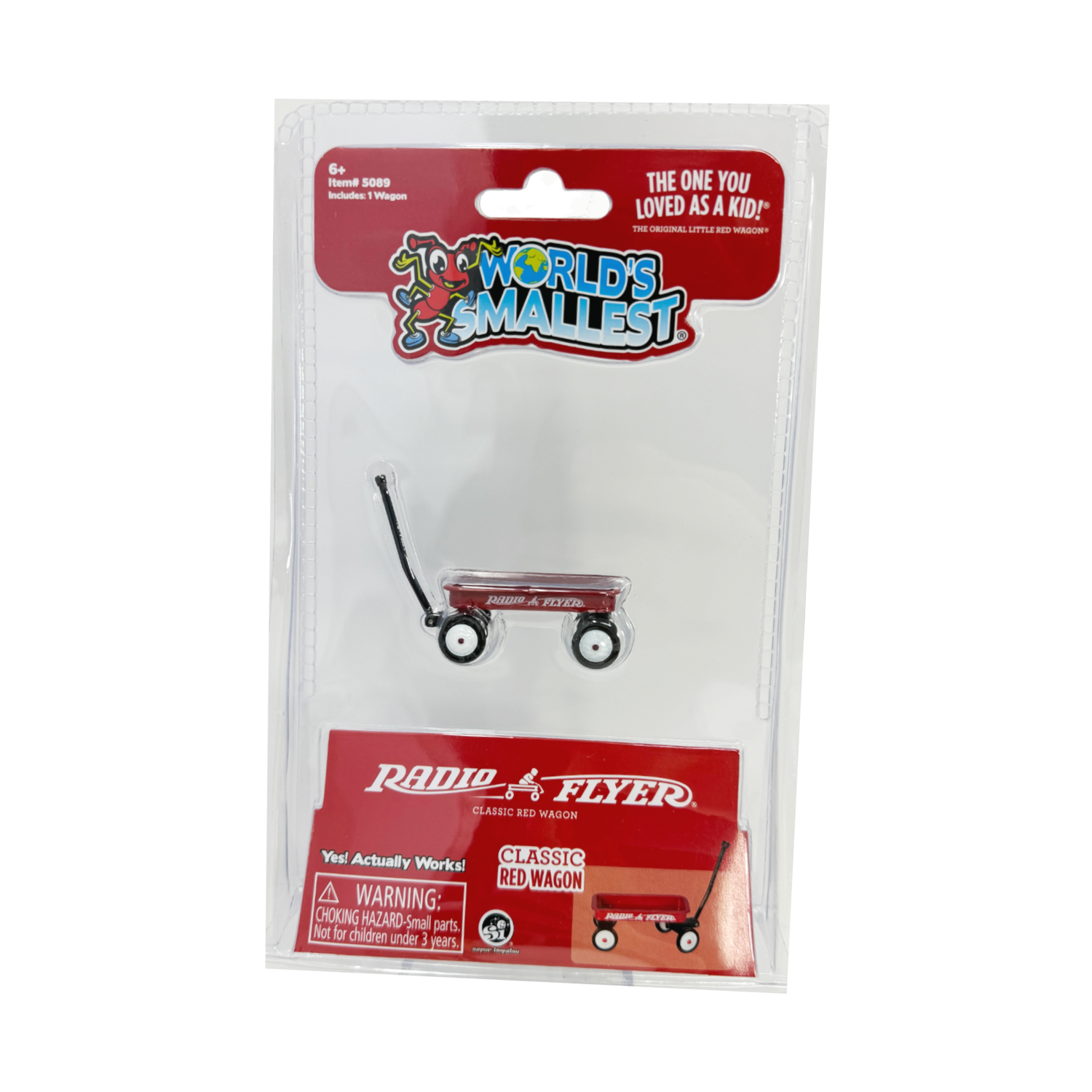 The iconic Radio Flyer red wagon in miniature size in its packaging.