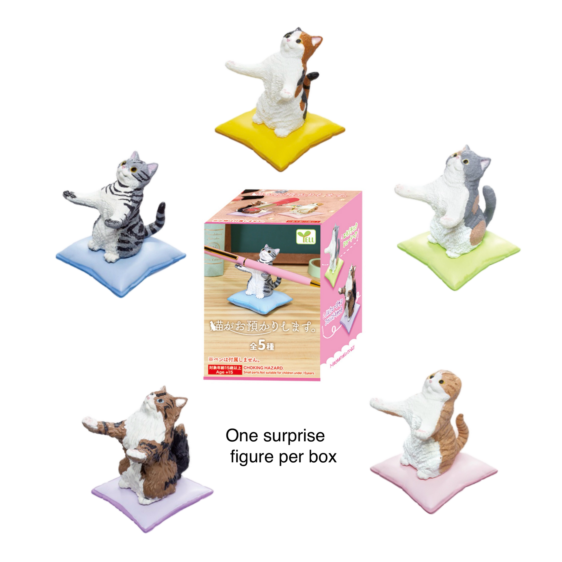 5 cute cat figures and a blind box toy